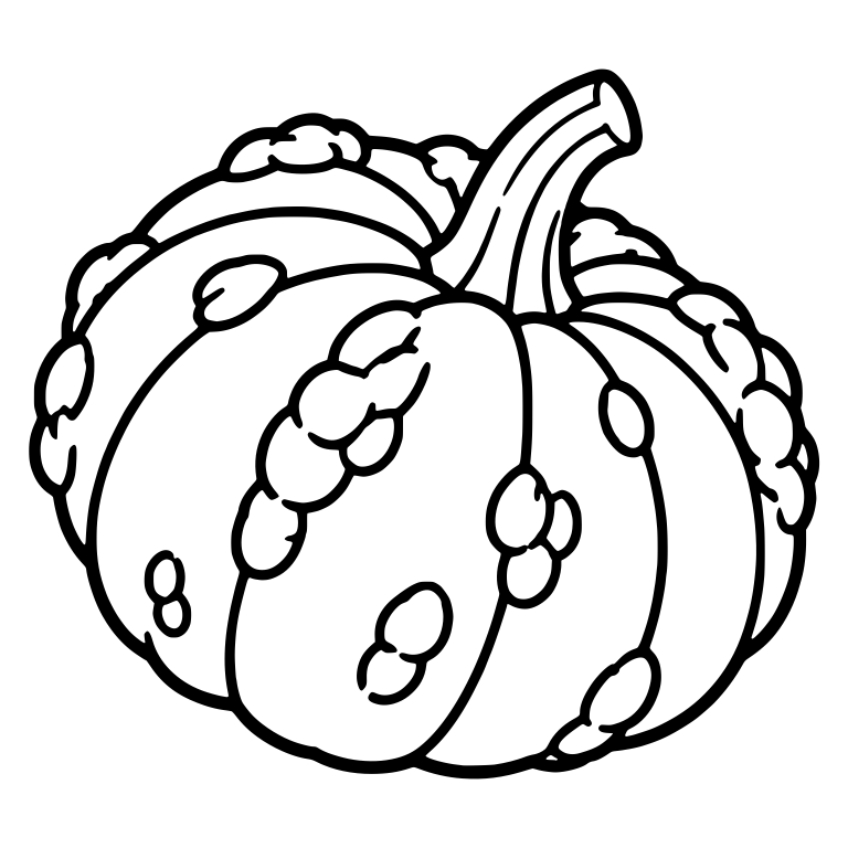 Squat Warty Pumpkin with Clustered Bumps and Curved Stem — free floral SVG cut file