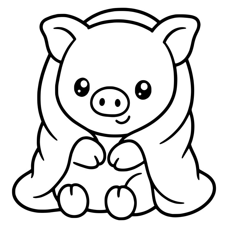 Sitting Piglet with Blanket Draped Over Shoulders — free animal SVG cut file