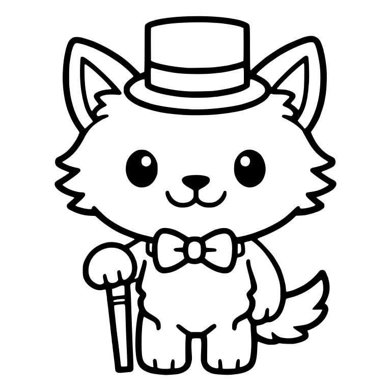 Wolf Pup in Top Hat and Bow Tie With Cane — free animal SVG cut file