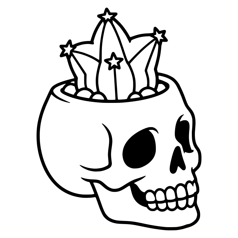 Side View Skull Planter With Star Cactus — free skeleton SVG cut file