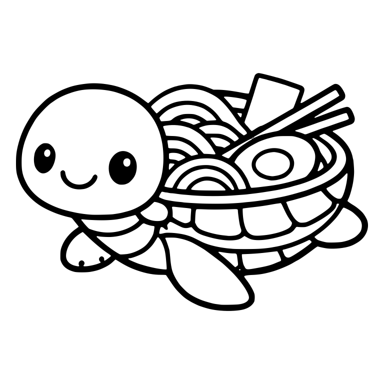 Smiling Turtle Carrying A Ramen Bowl On Its Shell — free animal SVG cut file
