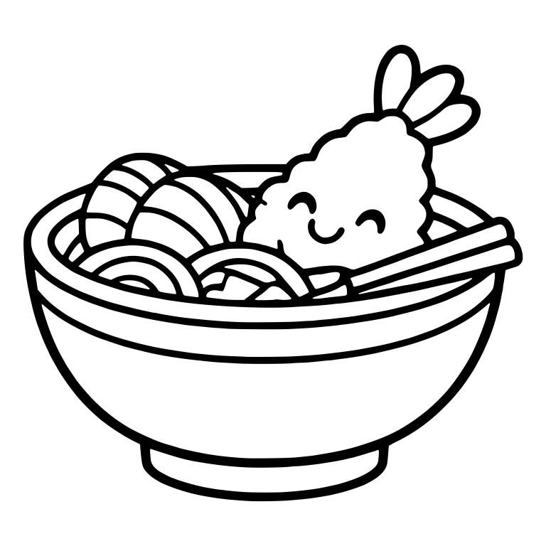 Ramen Bowl with Smiling Shrimp Tempura — free food SVG cut file