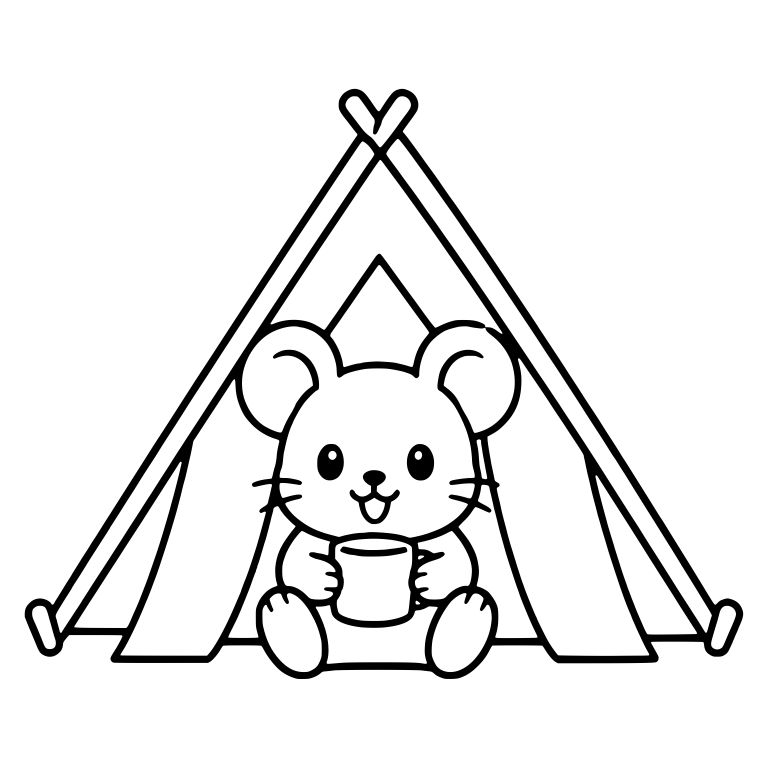 Kawaii Mouse Holding a Mug in an A-Frame Tent — free animal SVG cut file