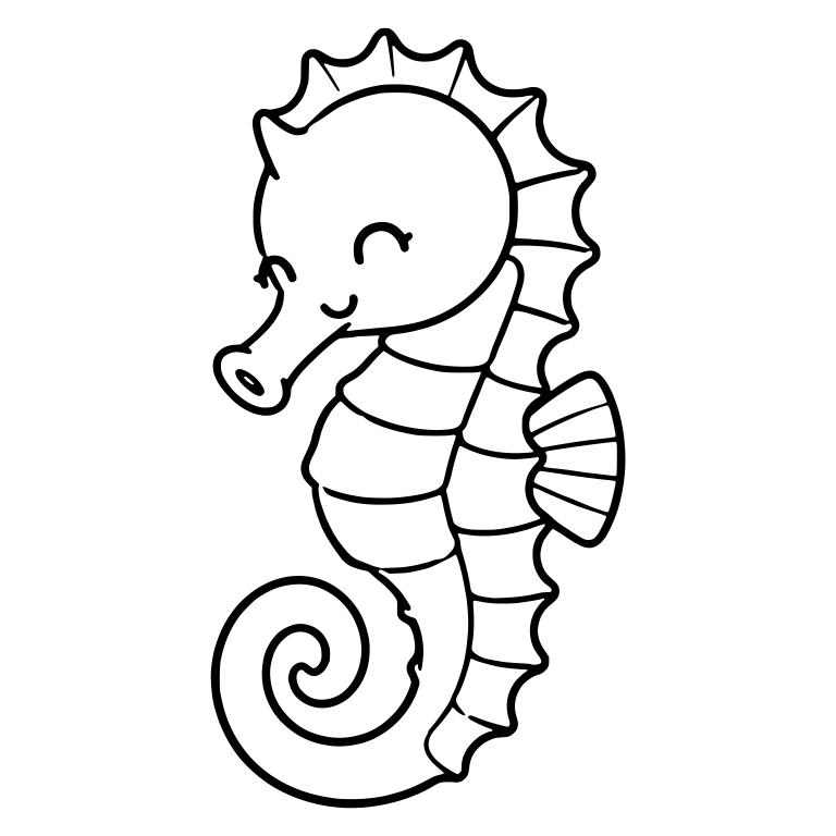 Smiling Seahorse With Closed Eyes And Large Spiral Tail — free animal SVG cut file