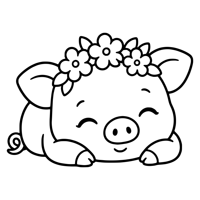 Resting Piglet with Flower Crown and Paws Forward — free animal SVG cut file