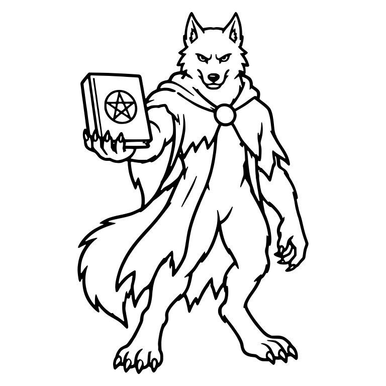 Werewolf Holding Out Pentagram Spellbook in Torn Cloak — free fantasy-creature SVG cut file