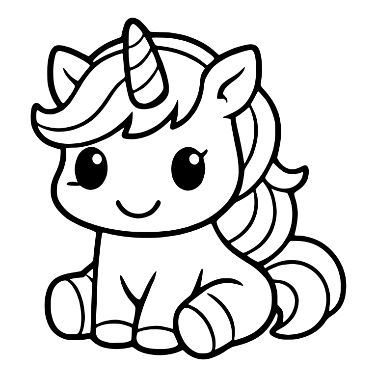 Sitting Unicorn with Tilted Head and Rolled Tail — free fantasy-creature SVG cut file
