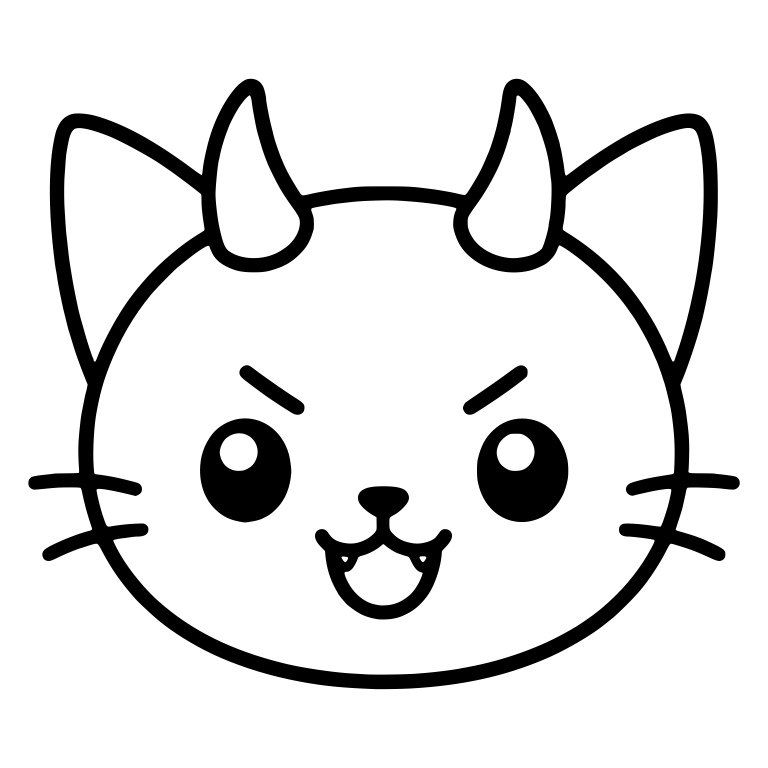 Kawaii Cat Face With Devil Horns and Little Fangs — free animal SVG cut file