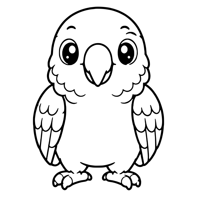 Kawaii Parrot Front View with Big Eyes and Striped Wings — free animal SVG cut file