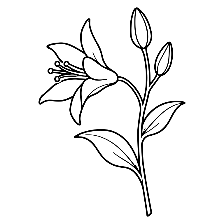 Lily Stem with Drooping Bloom and Two Upright Buds — free floral SVG cut file