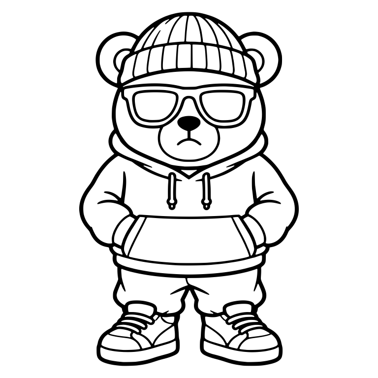 Bear In Beanie, Sunglasses And Hoodie With Hands In Pockets — free animal SVG cut file