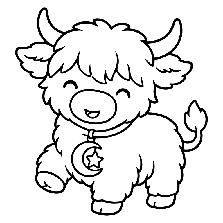 Happy Highland Cow With Moon and Star Necklace — free animal SVG cut file