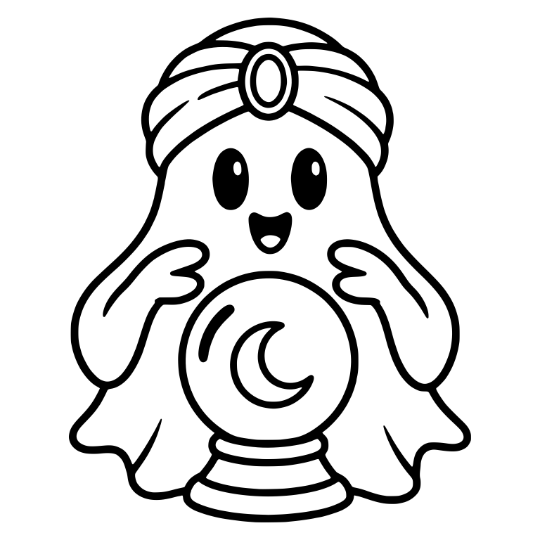 Cute Ghost Fortune Teller in Turban With Crystal Ball — free fantasy-creature SVG cut file