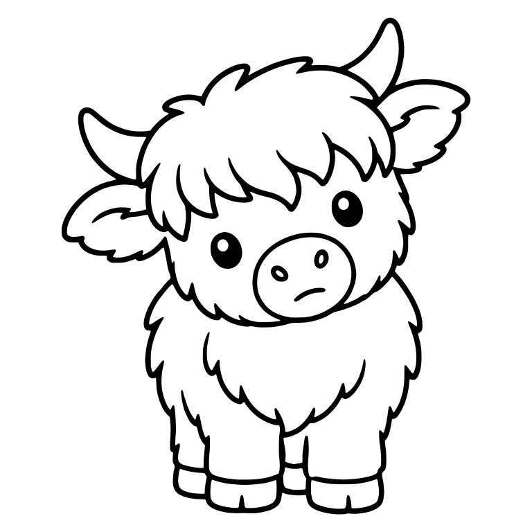 Sulky Highland Calf Standing With Head Tilted — free animal SVG cut file
