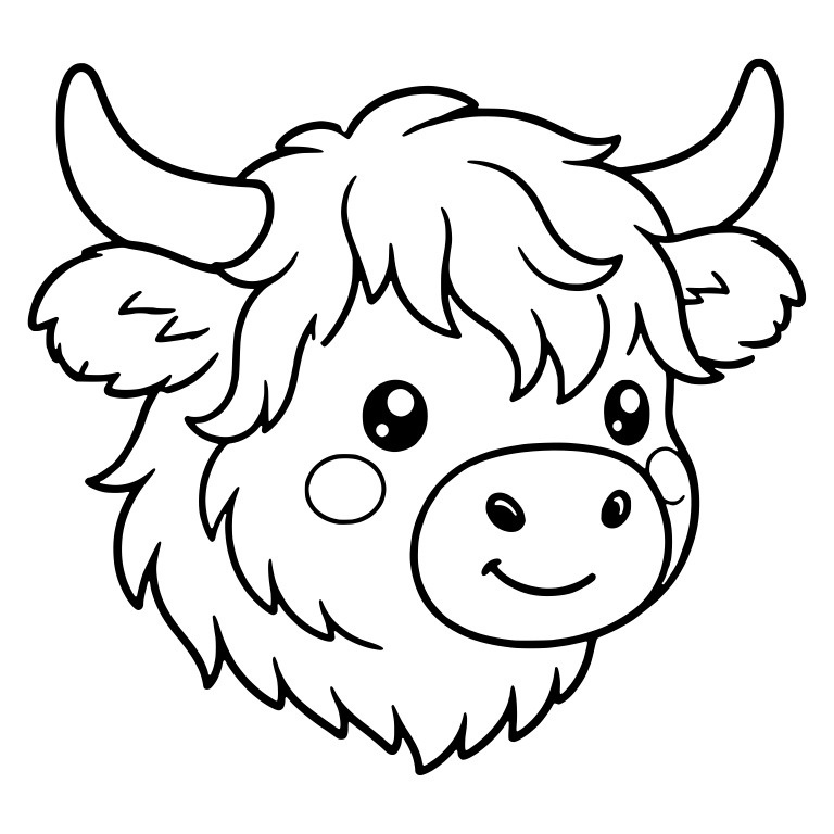 Highland Cow Face With Blush Cheek and Big Horns — free animal SVG cut file