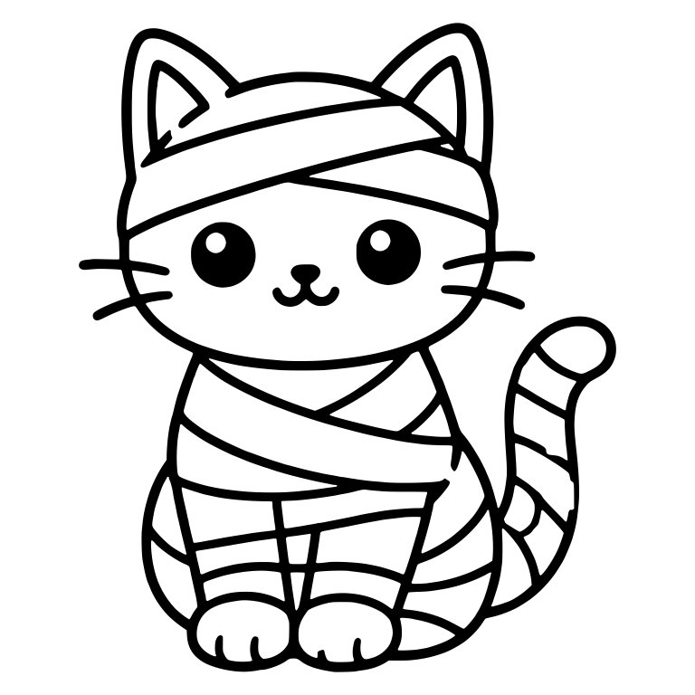 Sitting Mummy Cat With Bandaged Head and Striped Tail — free animal SVG cut file