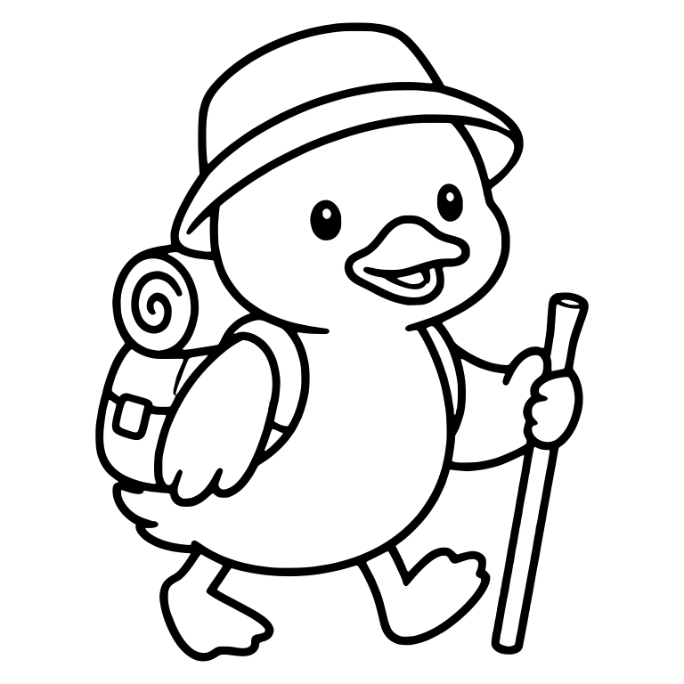 Kawaii Duckling Hiker With Backpack and Walking Stick — free animal SVG cut file