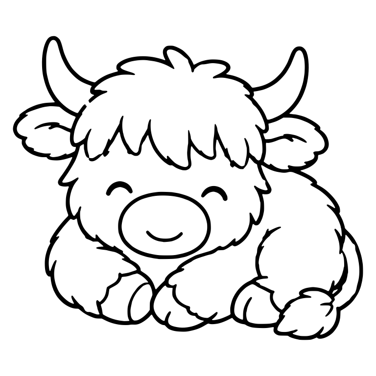 Happy Lying Highland Cow With Closed Smiling Eyes — free animal SVG cut file