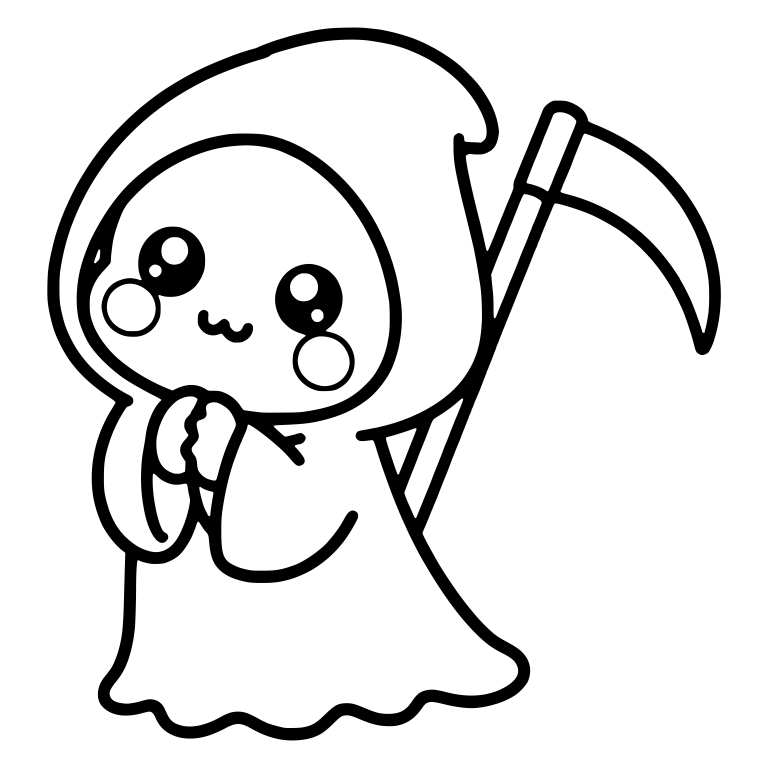Kawaii Grim Reaper with Sparkly Eyes and Scythe — free characters SVG cut file