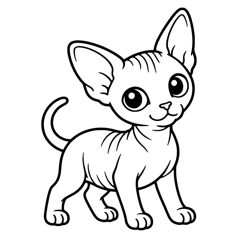 Standing Sphynx Kitten Glancing Back With Curled Tail — free animal SVG cut file