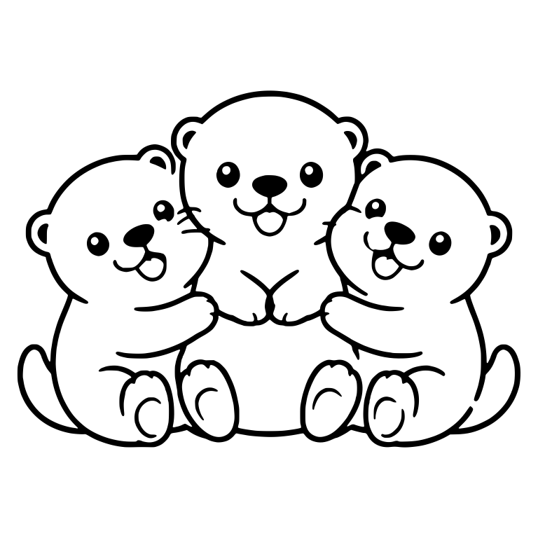 Three Otters Hugging Side by Side — free animal SVG cut file