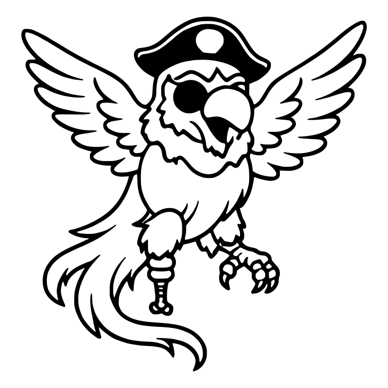 Flying Pirate Parrot with Hat, Eye Patch and Peg Leg — free animal SVG cut file