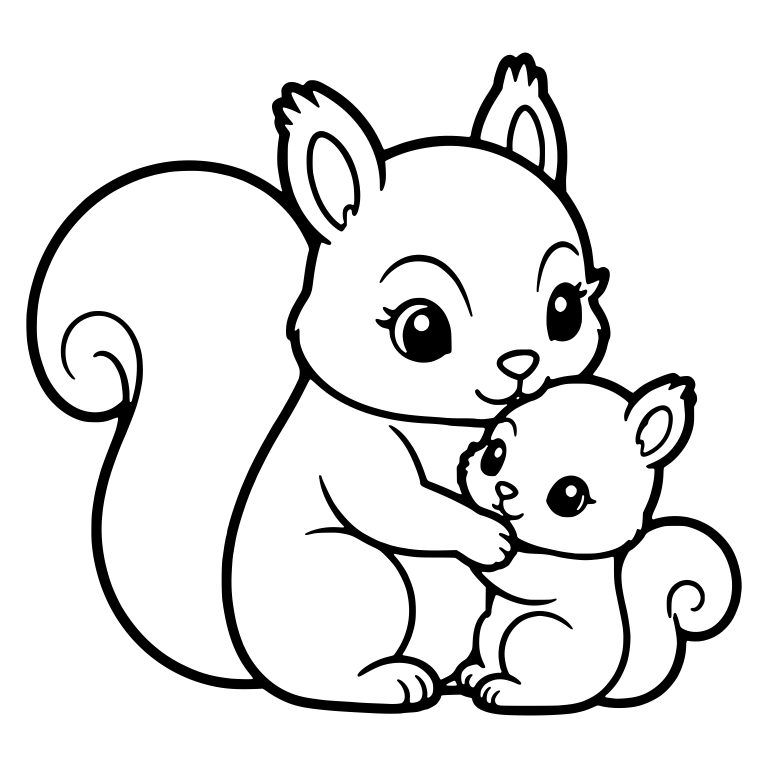 Mother Squirrel Cuddling Baby Squirrel Under Her Chin — free animal SVG cut file