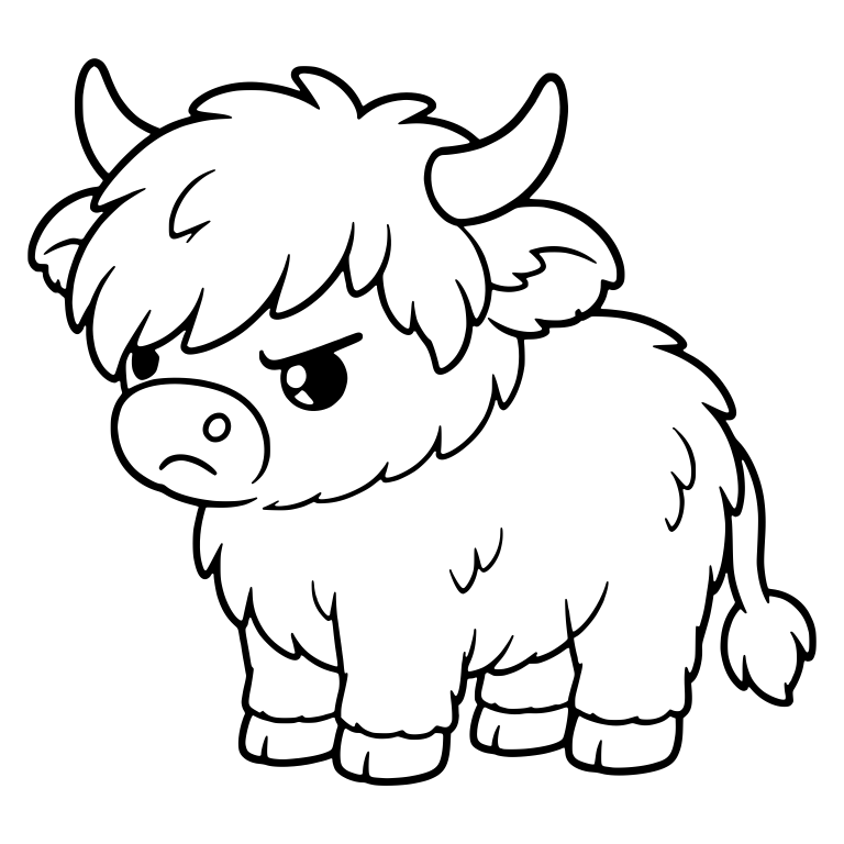 Sulking Highland Calf Standing With Head Lowered — free animal SVG cut file