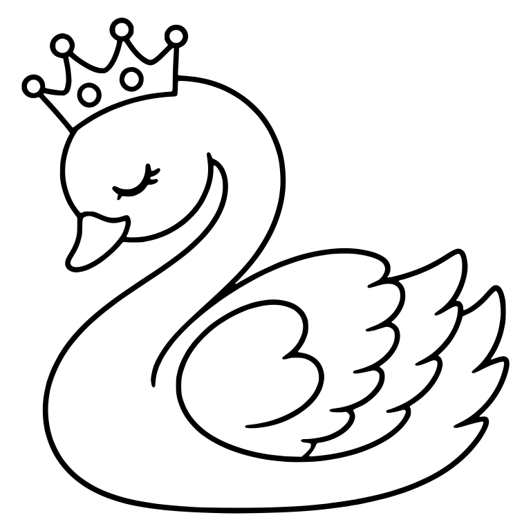 Kawaii Princess Swan With Beaded Crown, Folded Wing — free animal SVG cut file