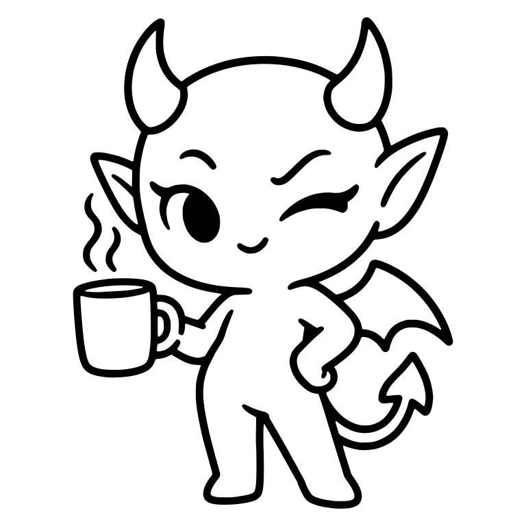 Winking Demon Girl Holding Steaming Coffee Mug — free fantasy-creature SVG cut file