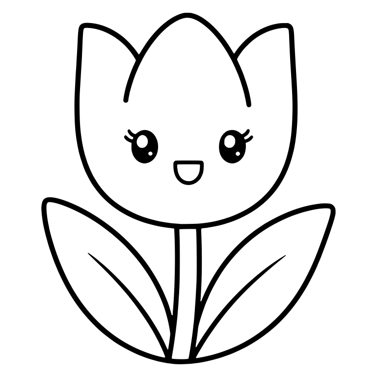 Kawaii Tulip With Eyelashes And Pointed Leaves — free floral SVG cut file