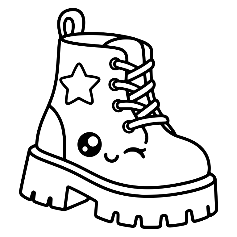Winking Chunky Lace-Up Boot With Star Patch — free objects SVG cut file
