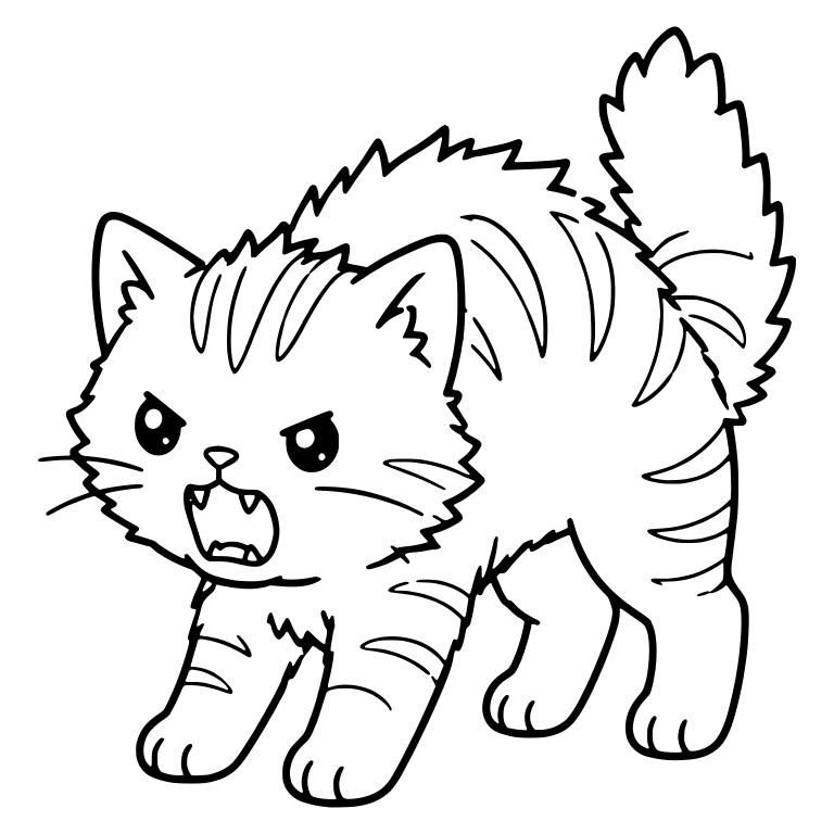 Hissing Tabby Kitten With Arched Back — free animal SVG cut file