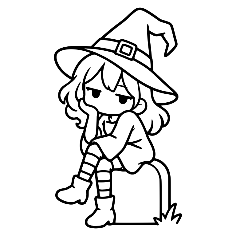 Bored Witch Perched On Blank Tombstone Chin On Hand — free characters SVG cut file