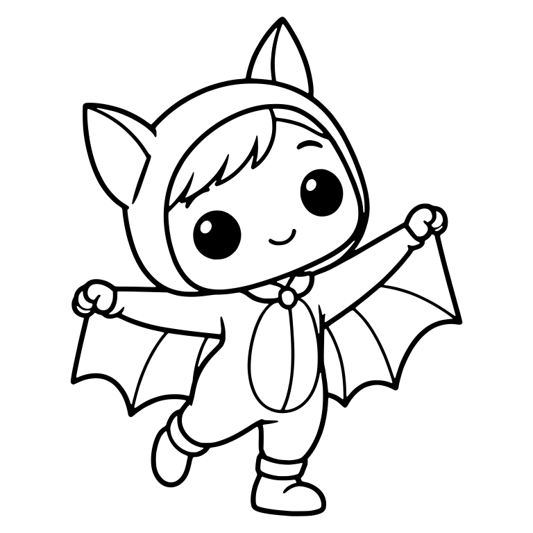 Bat Costume Kid Skipping With Wing Sleeves Out — free characters SVG cut file