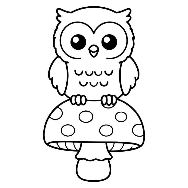 Front-Facing Owl Gripping Round Polka Dot Mushroom — free animal SVG cut file