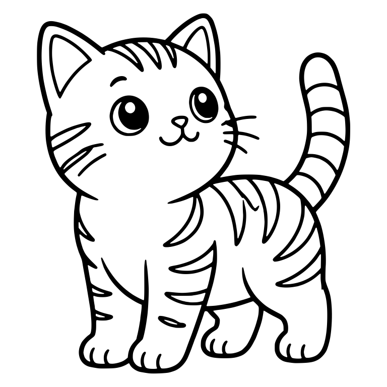 Tabby Kitten Walking With Striped Tail Raised — free animal SVG cut file
