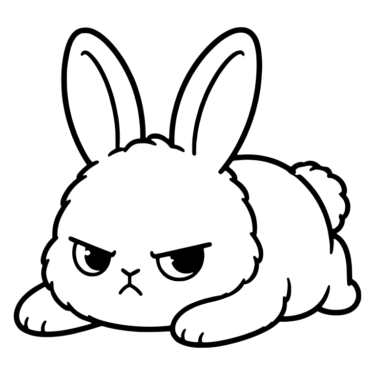 Grumpy Bunny Lying Flat With Scowling Eyes — free animal SVG cut file