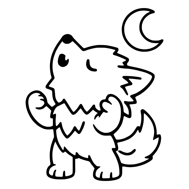 Standing Wolf Pup Reaching Up Toward Crescent Moon — free animal SVG cut file