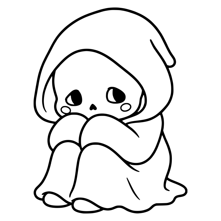Sad Chibi Reaper Hugging Knees with Blushing Cheeks — free characters SVG cut file