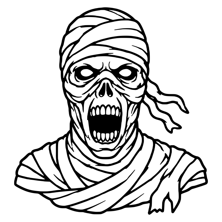 Screaming Skull Mummy Bust With Wide Open Mouth — free fantasy-creature SVG cut file