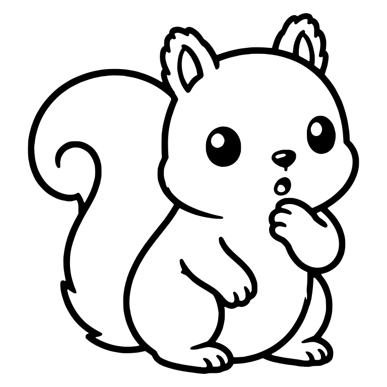 Wide-Eyed Squirrel with Paw to Mouth and Spiral Tail — free animal SVG cut file