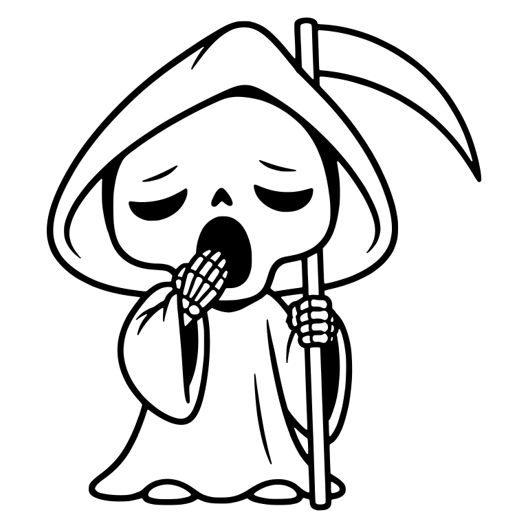 Yawning Grim Reaper Covering Mouth, Holding Scythe — free characters SVG cut file