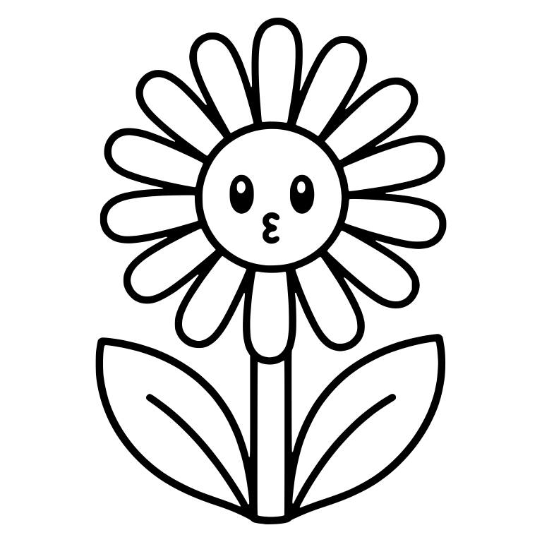 Daisy With Many Petals and Puckered Kiss Face — free floral SVG cut file