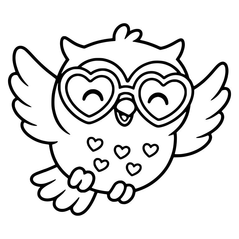 Flying Owl in Heart Glasses with Belly Hearts — free animal SVG cut file