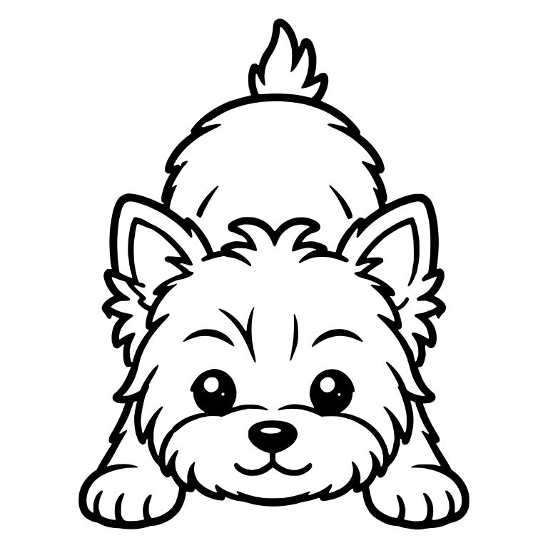 Yorkie Puppy Play Bow Facing Front — free animal SVG cut file