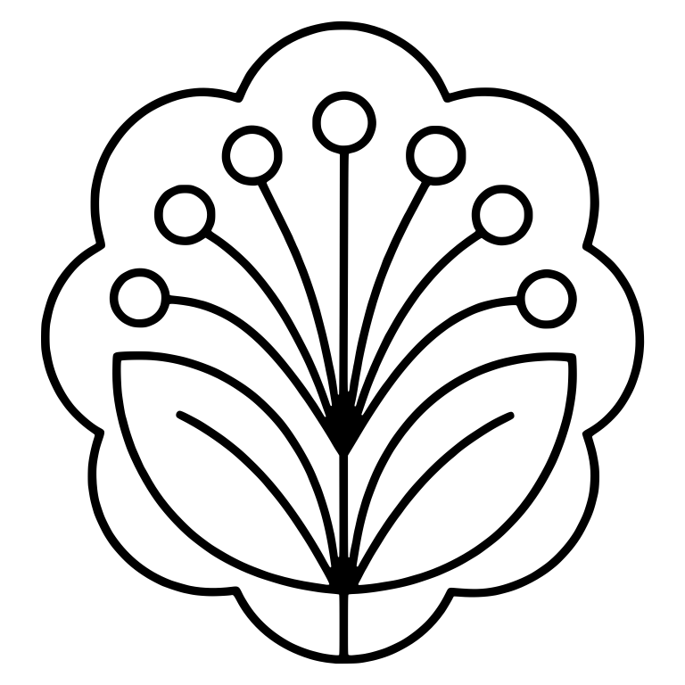 Stylized Plant With Seven Round Buds in Scalloped Frame — free floral SVG cut file