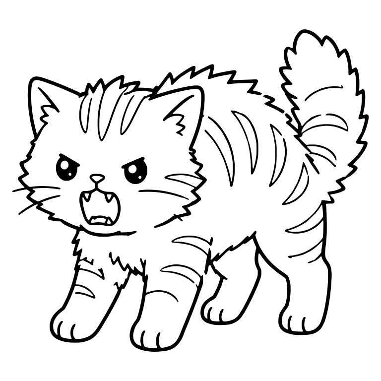Hissing Tabby Kitten Standing With Fluffy Tail — free animal SVG cut file