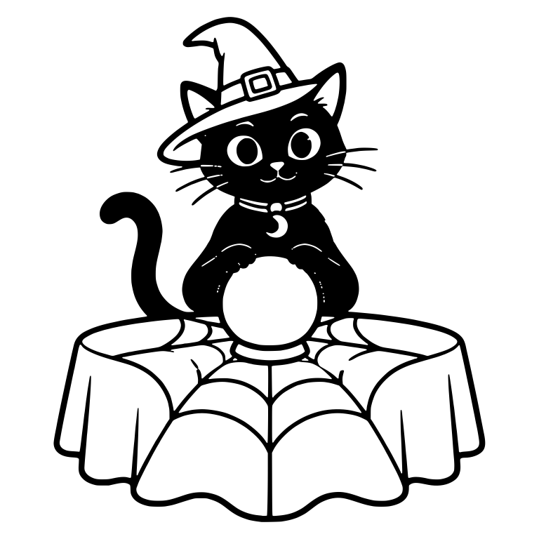 Black Cat in Witch Hat Behind Crystal Ball — free animal SVG cut file