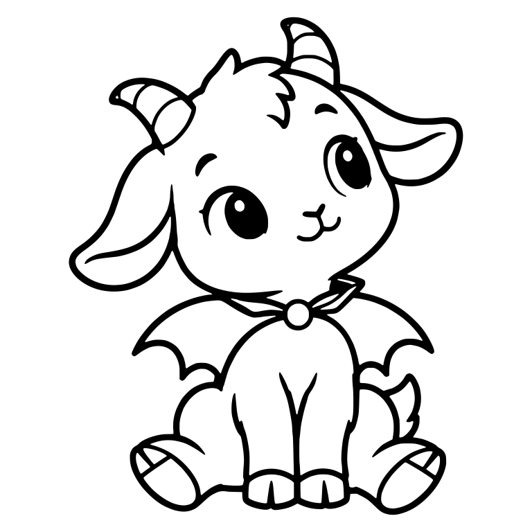 Sitting Goat Kid with Bat-Wing Cape and Curved Horns — free animal SVG cut file